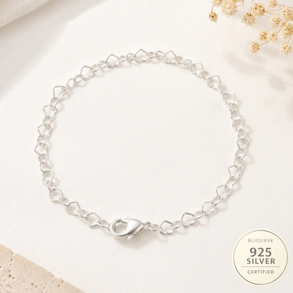 Bracelet cœurs en argent massif 925/1000 – Chaîne à maillons cœur