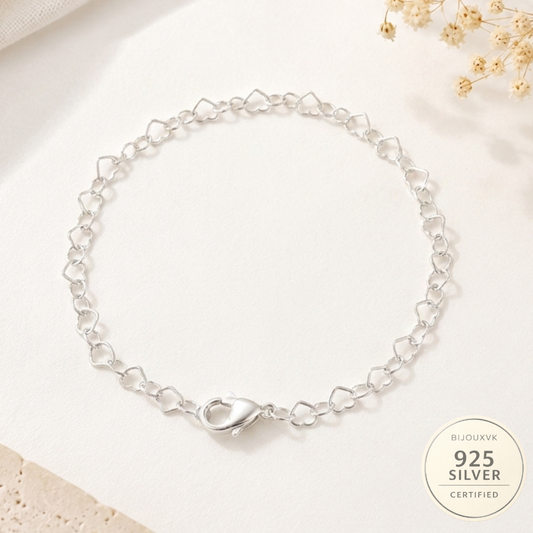 Bracelet cœurs en argent massif 925/1000 – Chaîne à maillons cœur