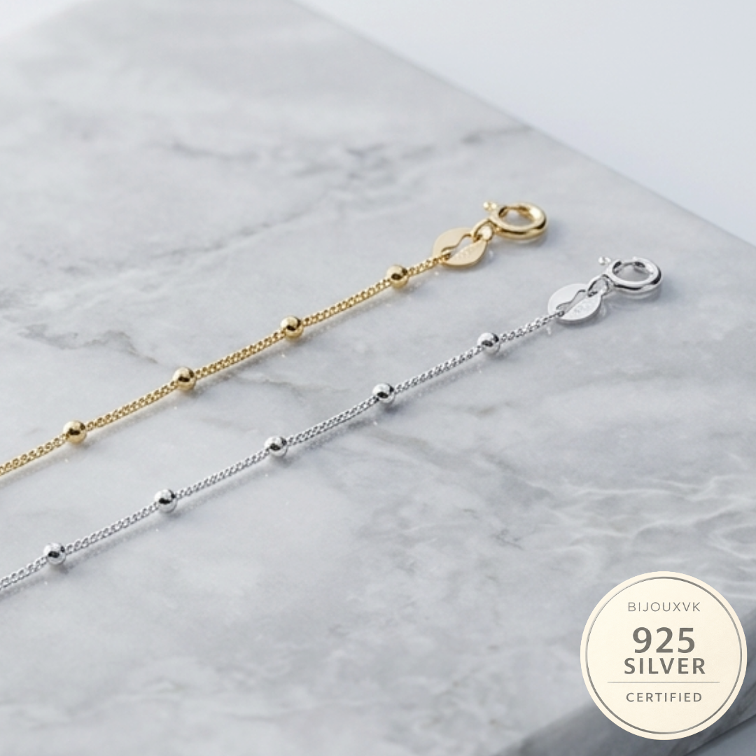 Bracelet perles en argent massif 925/1000 doré ou rhodié
