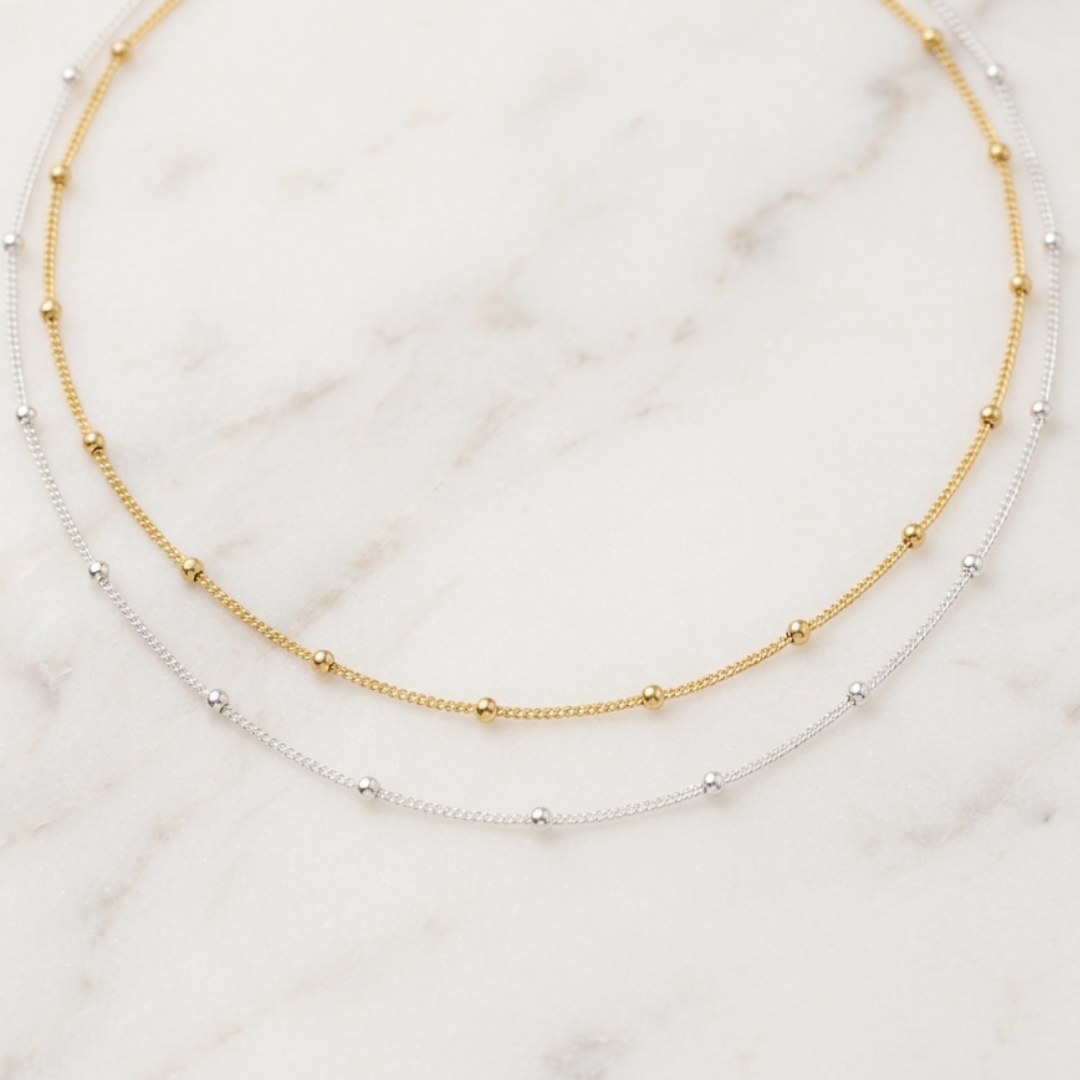 Collier boule en argent 925/1000 doré ou rhodié – Chaîne ornée de petites boules