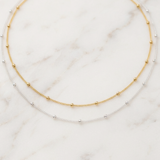 Collier boule en argent 925/1000 doré ou rhodié – Chaîne ornée de petites boules