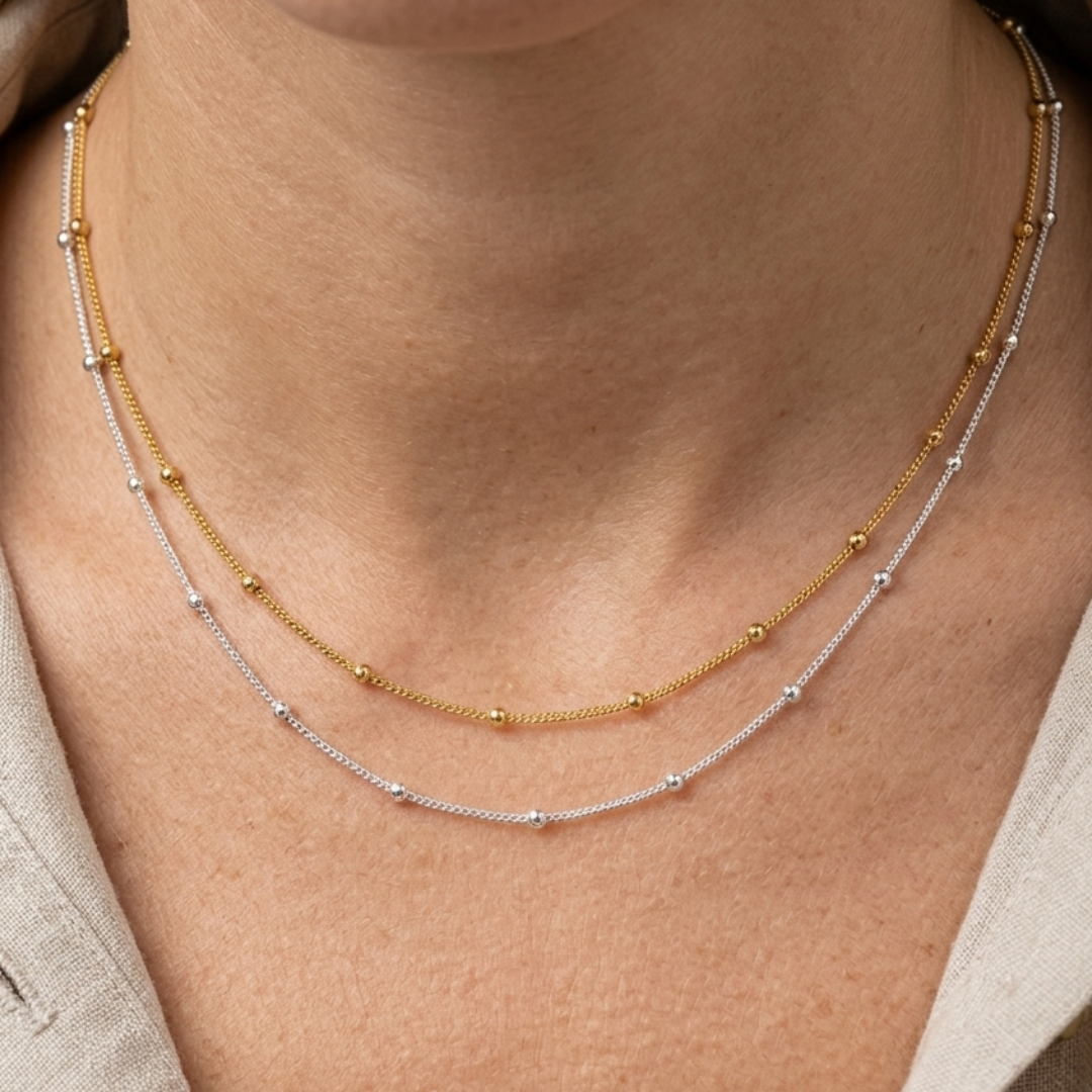 Collier boule en argent 925/1000 doré ou rhodié – Chaîne ornée de petites boules