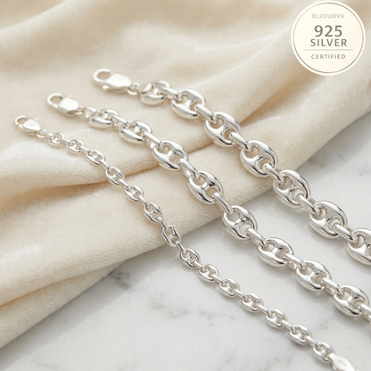 Bracelet maille grain de café en argent massif 925/1000 – Bracelet gourmette grain de café