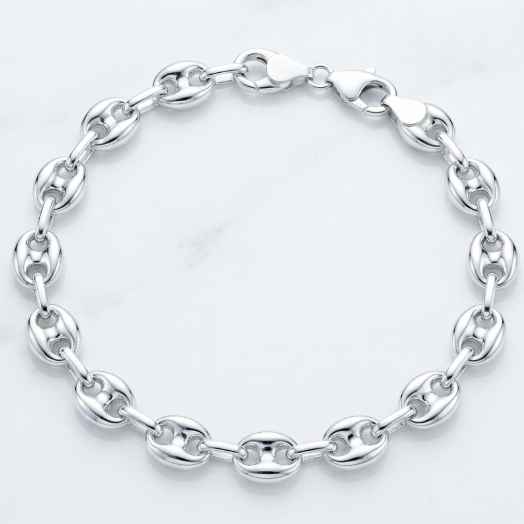 Bracelet maille grain de café en argent massif 925/1000 – Bracelet gourmette grain de café