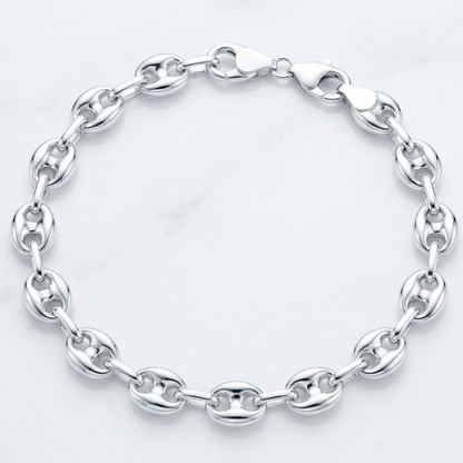 Bracelet maille grain de café en argent massif 925/1000 – Bracelet gourmette grain de café