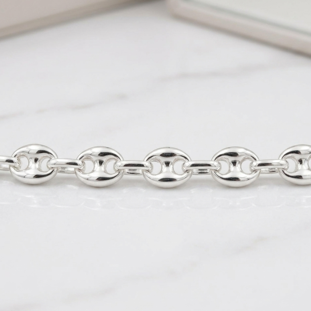 Bracelet maille grain de café en argent massif 925/1000 – Bracelet gourmette grain de café