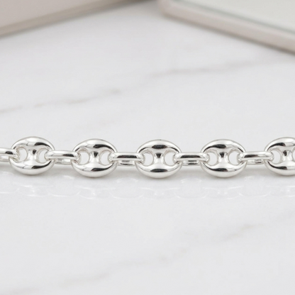 Bracelet maille grain de café en argent massif 925/1000 – Bracelet gourmette grain de café