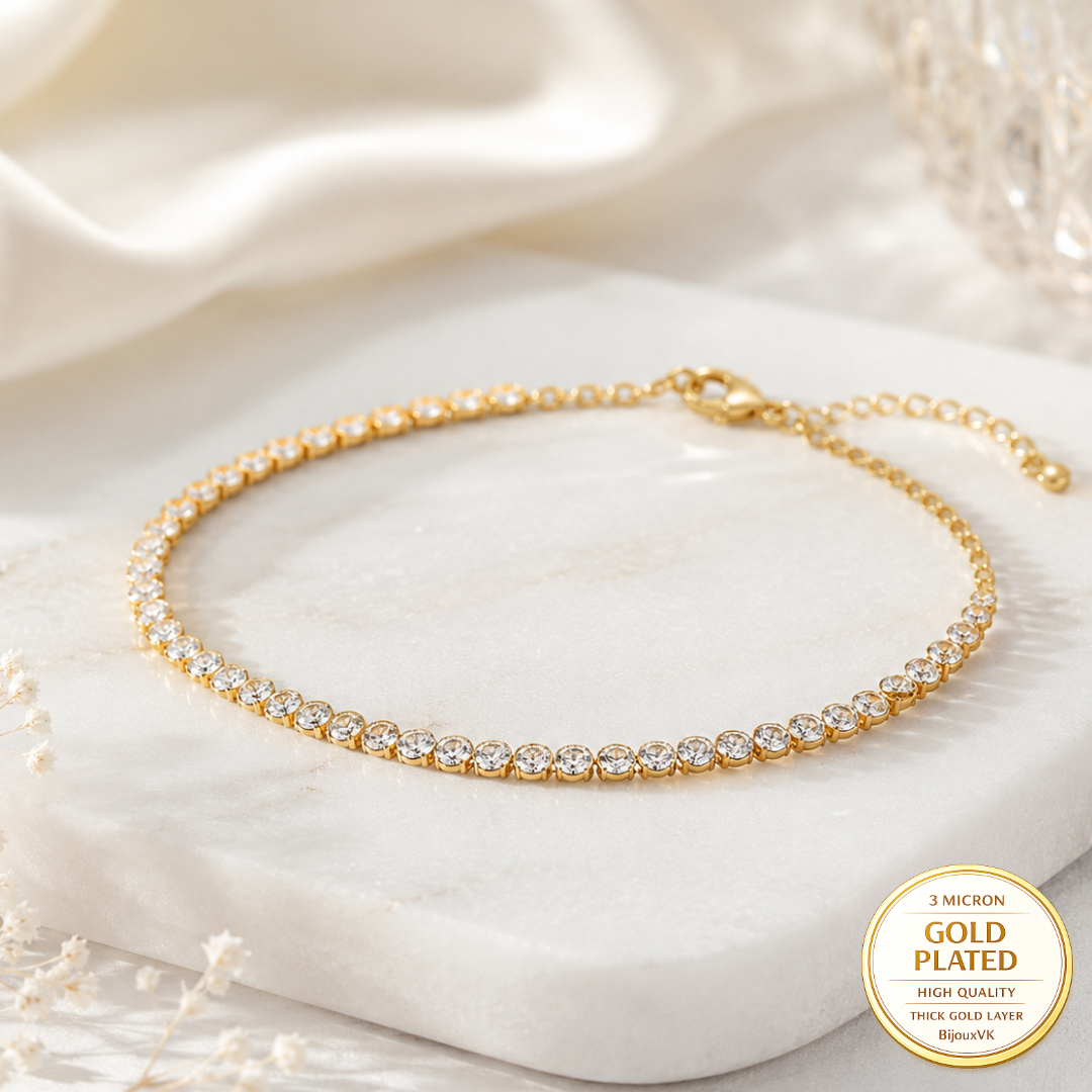 Bracelet rivière d'oxydes de zirconium sertis clos en plaqué or européen