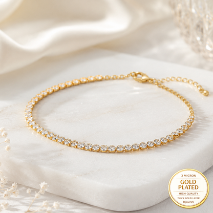 Bracelet rivière d'oxydes de zirconium sertis clos en plaqué or européen