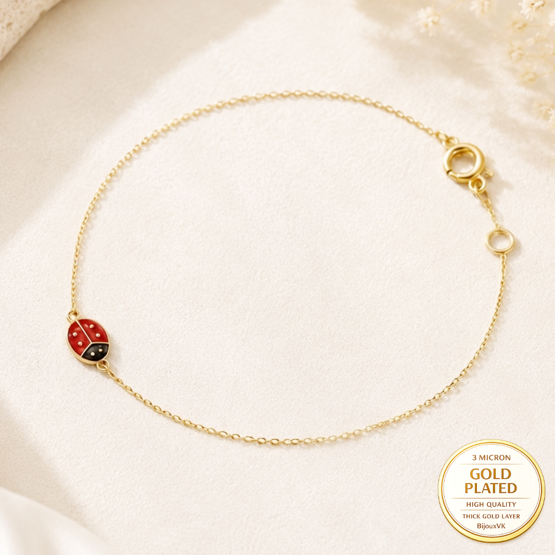 Bracelet enfant coccinelle émaillée en plaqué or européen