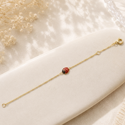 Bracelet enfant coccinelle émaillée en plaqué or européen