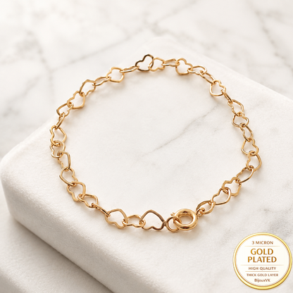 Bracelet maille cœur en plaqué or européen – Maillons cœurs ajourés