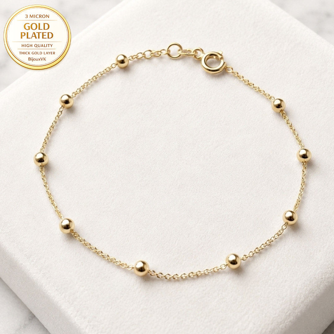 Bracelet maille forçat boules en plaqué or européen