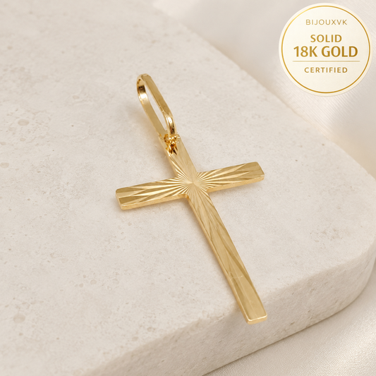 Pendentif croix facettée massive en or jaune 18 carats 750/1000