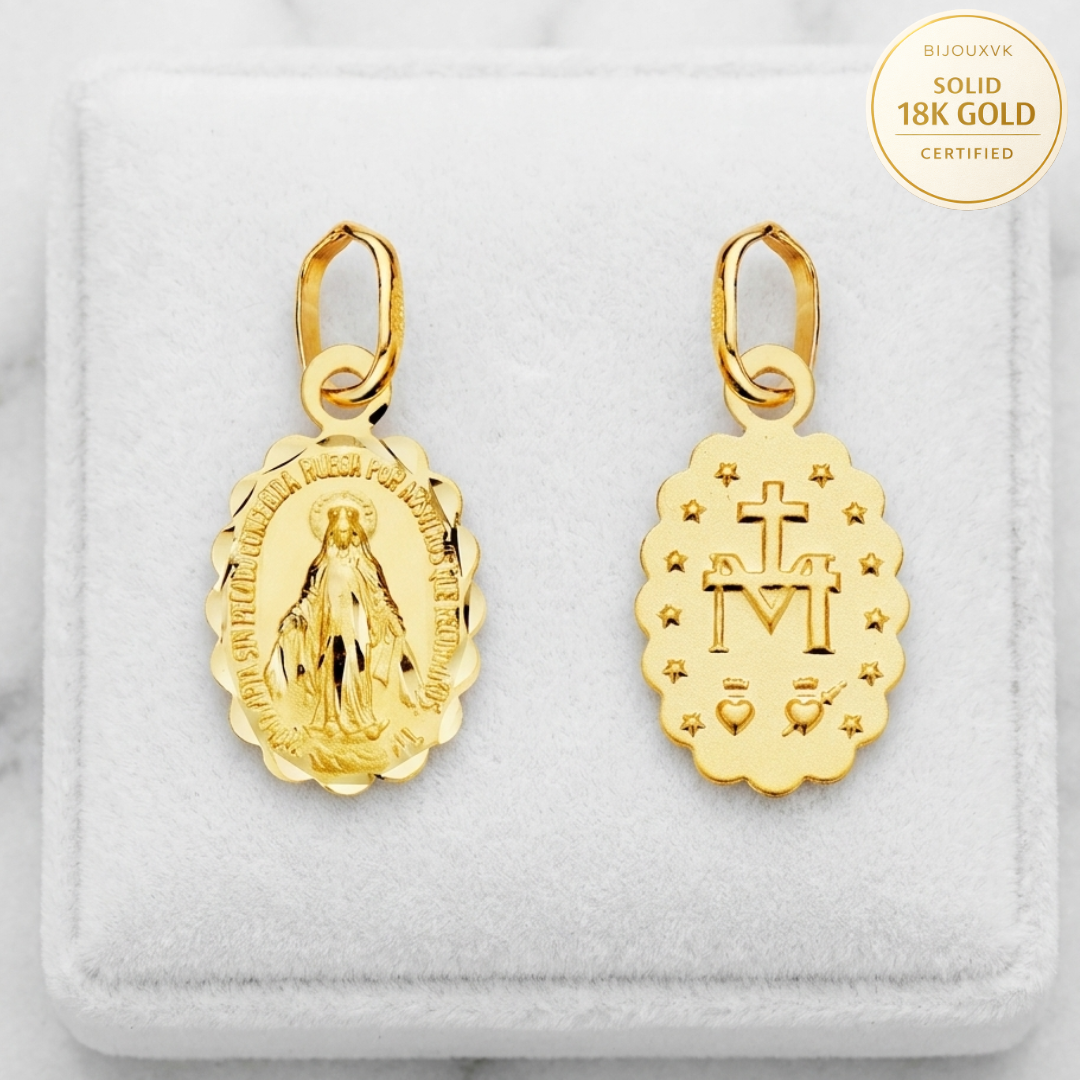 Médaille Vierge Miraculeuse en or jaune 18 carats 750/1000 – Double face, bords ciselés