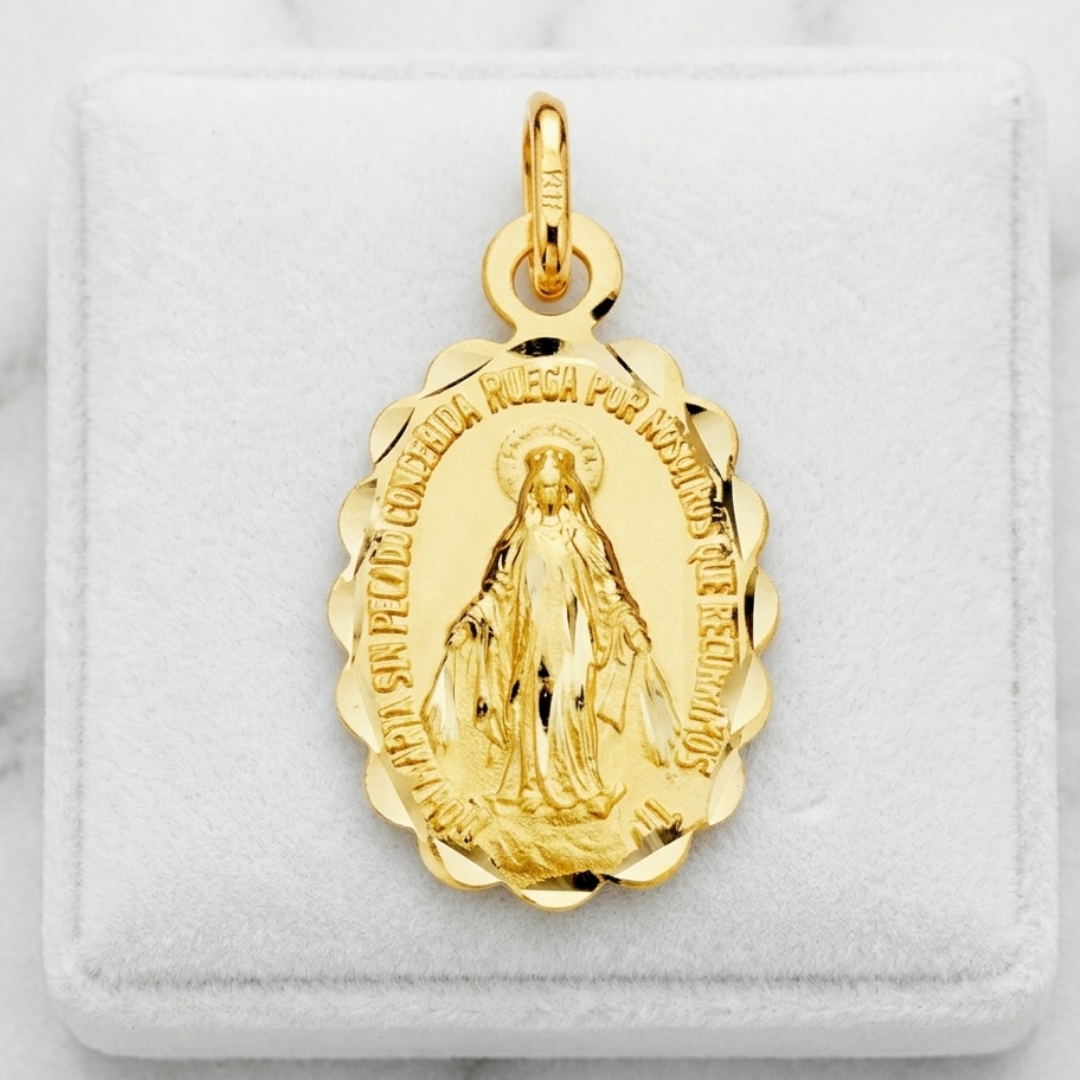 Médaille Vierge Miraculeuse en or jaune 18 carats 750/1000 – Double face, bords ciselés