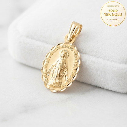 Médaille Vierge Miraculeuse en or jaune 18 carats 750/1000 – Bord festonné