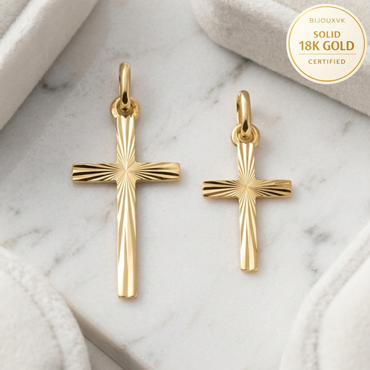 Pendentif croix plate ciselée en or jaune 18 carats 750/1000 – Croix religieuse