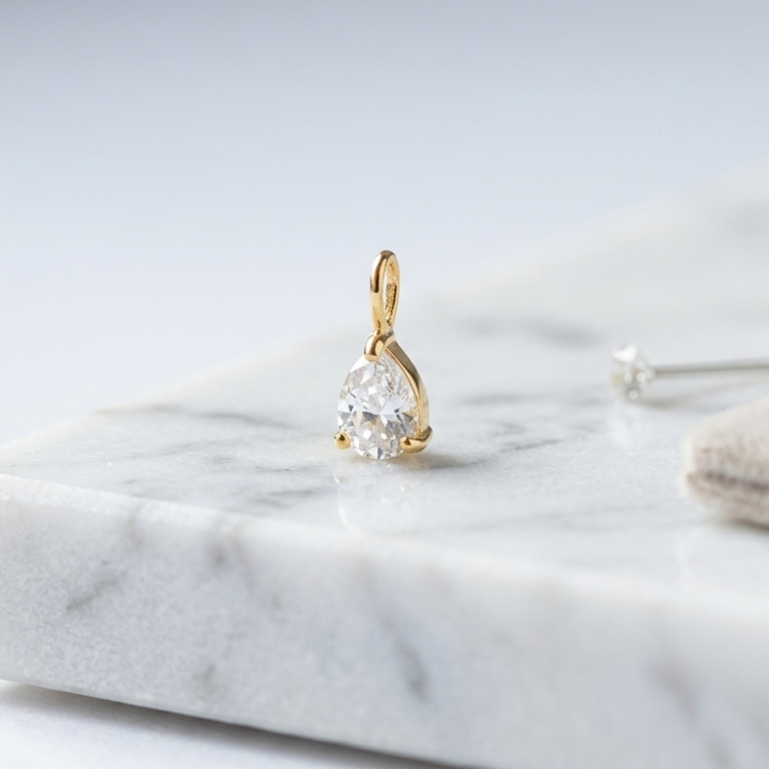 Pendentif Solitaire Oxyde de Zirconium en Plaqué Or Européen – Carrée, Ovale ou Poire