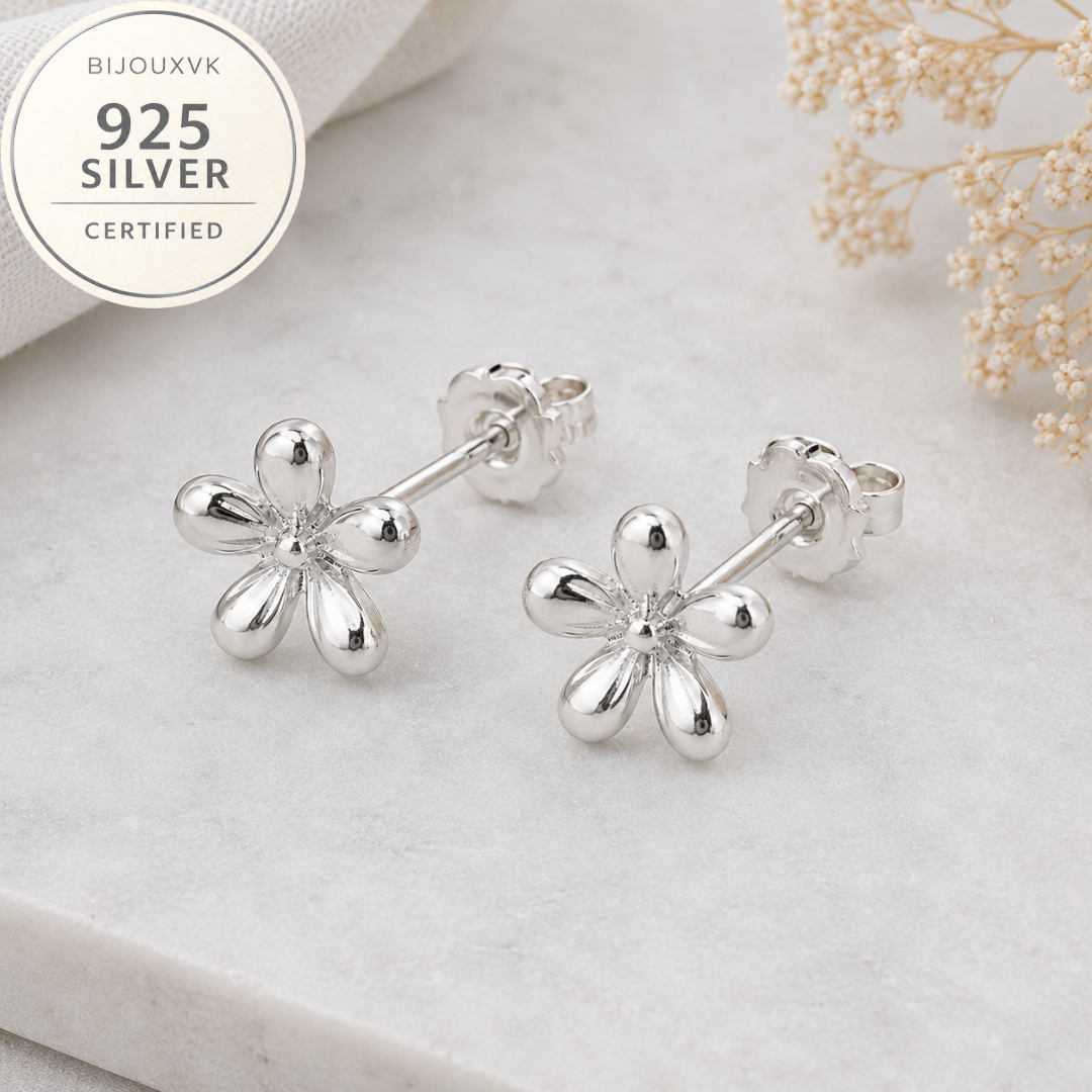 Boucles d'oreilles fleur en argent massif 925/1000