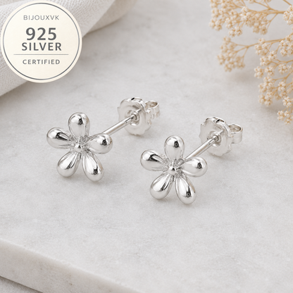 Boucles d'oreilles fleur en argent massif 925/1000