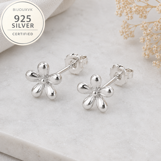 Boucles d'oreilles fleur en argent massif 925/1000