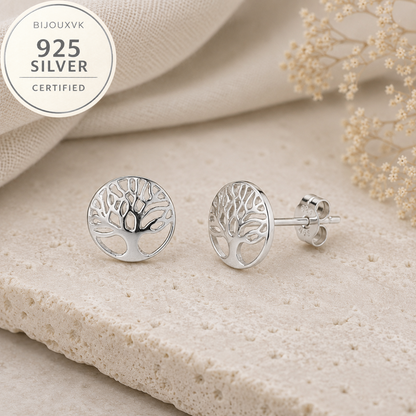 Boucles d'oreilles arbre de vie en argent massif 925/1000 – Puces arbre de vie