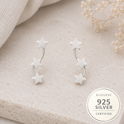 Boucles d'oreilles étoiles en argent massif 925/1000 – Trio d'étoiles