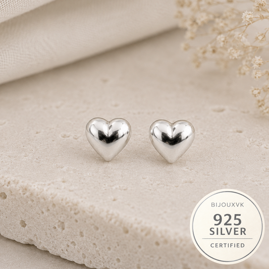 Boucles d'oreilles cœur en argent massif 925/1000 – Cœurs bombés