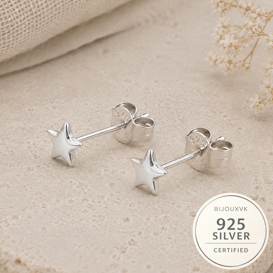 Boucles d'oreilles puces étoile en argent massif 925/1000