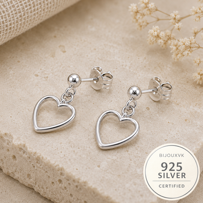 Boucles d'oreilles cœur pendantes en argent massif 925/1000 – Cœur ajouré