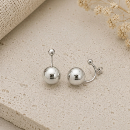 Boucles d'oreilles boules pendantes en argent massif 925/1000 rhodié
