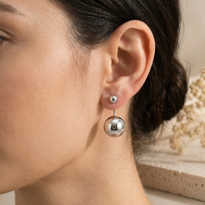 Boucles d'oreilles boules pendantes en argent massif 925/1000 rhodié