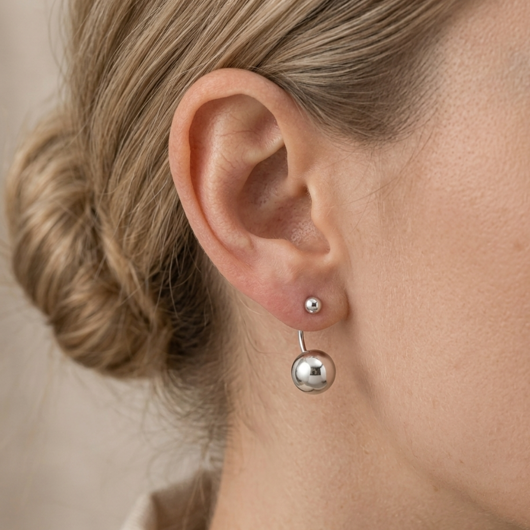 Boucles d'oreilles boules pendantes en argent massif 925/1000 rhodié