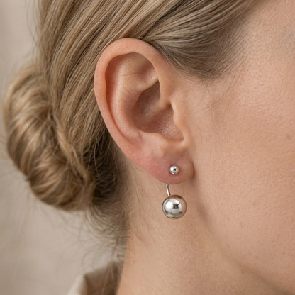 Boucles d'oreilles boules pendantes en argent massif 925/1000 rhodié