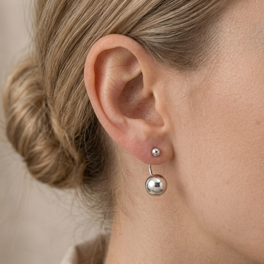 Boucles d'oreilles boules pendantes en argent massif 925/1000 rhodié