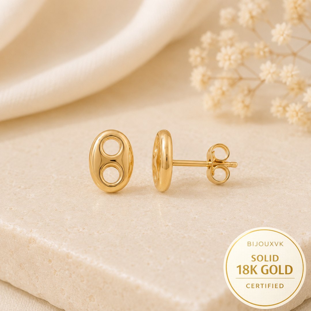 Boucles d'oreilles grain de café en or jaune massif 18 carats 750/1000