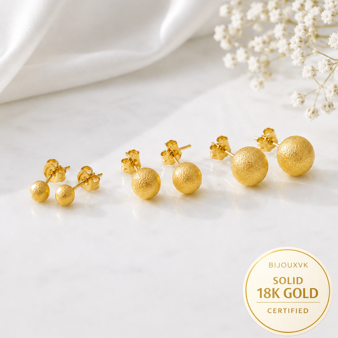 Boucles d'oreilles boule satinée en or jaune massif 18 carats 750/100