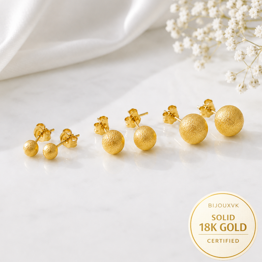 Boucles d'oreilles boule satinée en or jaune massif 18 carats 750/100