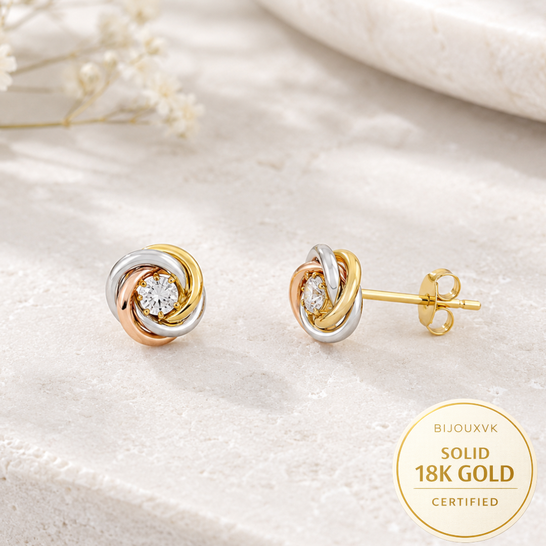 Boucles d'oreilles 3 ors 18 carats 750/1000 avec oxyde de zirconium