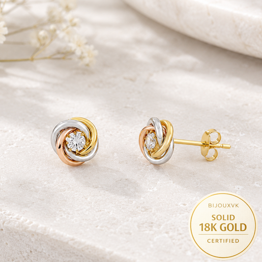 Boucles d'oreilles 3 ors 18 carats 750/1000 avec oxyde de zirconium