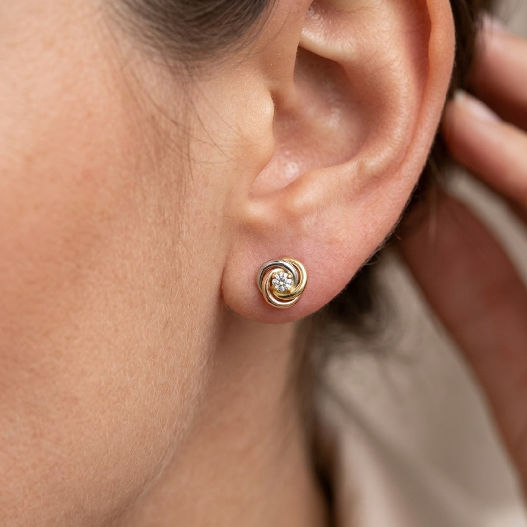Boucles d'oreilles 3 ors 18 carats 750/1000 avec oxyde de zirconium
