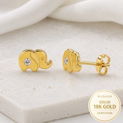 Boucles d'oreilles en or jaune massif 18 carats 750/1000 éléphant serti de zirconium