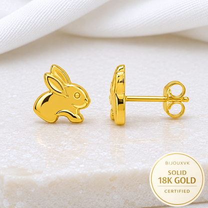 Boucles d'oreilles en or jaune massif 18 carats 750/1000 motif lapin