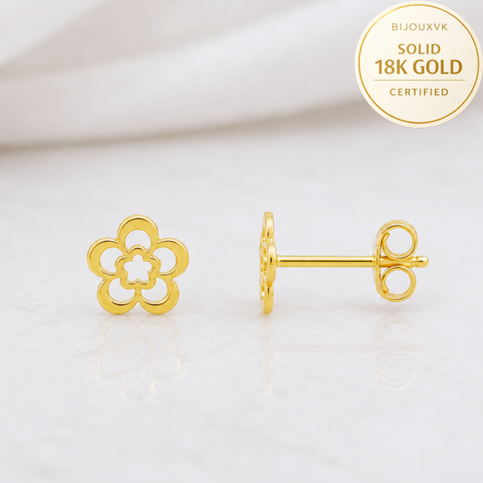 Boucles d'oreilles fleur ajourée en or jaune massif 18 carats 750/1000