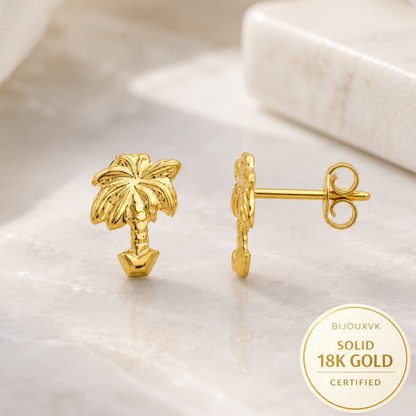 Boucles d'oreilles palmier en or jaune massif 18 carats 750/1000