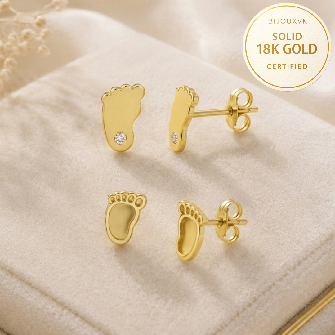 Boucles d'oreilles pieds de bébé en or jaune massif 18 carats 750/1000