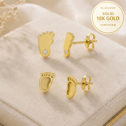 Boucles d'oreilles pieds de bébé en or jaune massif 18 carats 750/1000