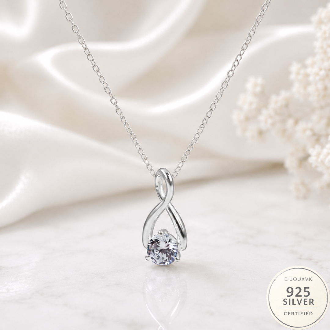 Pendentif Pierre Zirconium Blanche en Argent Massif 925/1000 – Style Solitaire Élégant