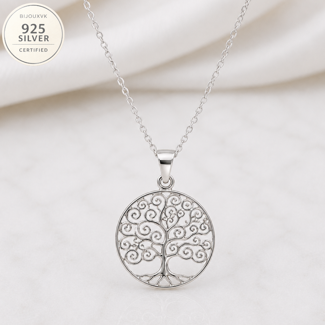 Pendentif Arbre de Vie Filigrané Rond en Argent Massif 925/1000